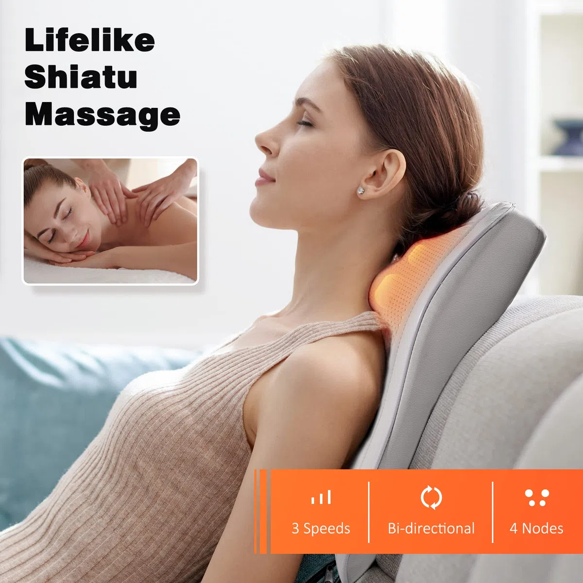 OMASSA Masseur Cervical avec Coussin Chauffant, Massage Dos et Cou, Soulage Douleurs Musculaires Cou, Épaules, Dos, Jambes et Pieds, Idéal Cadeaux pour Homme/Meres/Pere/Grand Mere