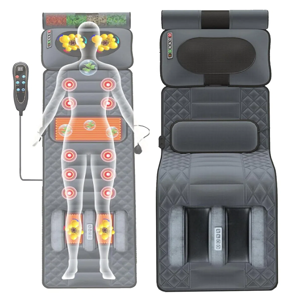 Tapis de Massage Vibrant Complet du Corps Complet avec Chaleur - 20 têtes Match Match Pad pour Dos Lombaire Lombaire Relief de Douleur, Stockage Pliable