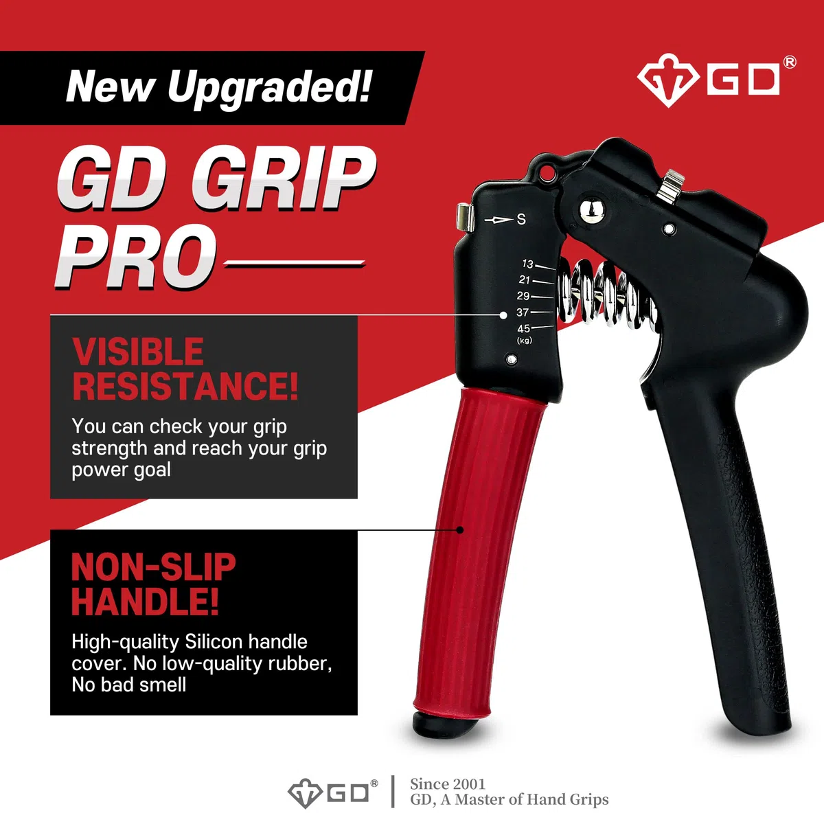 GD Hand Grip Exerciser Strengthener - Premium Adjustable Hand Gripper for Wrist and Forearm Strength Trainer