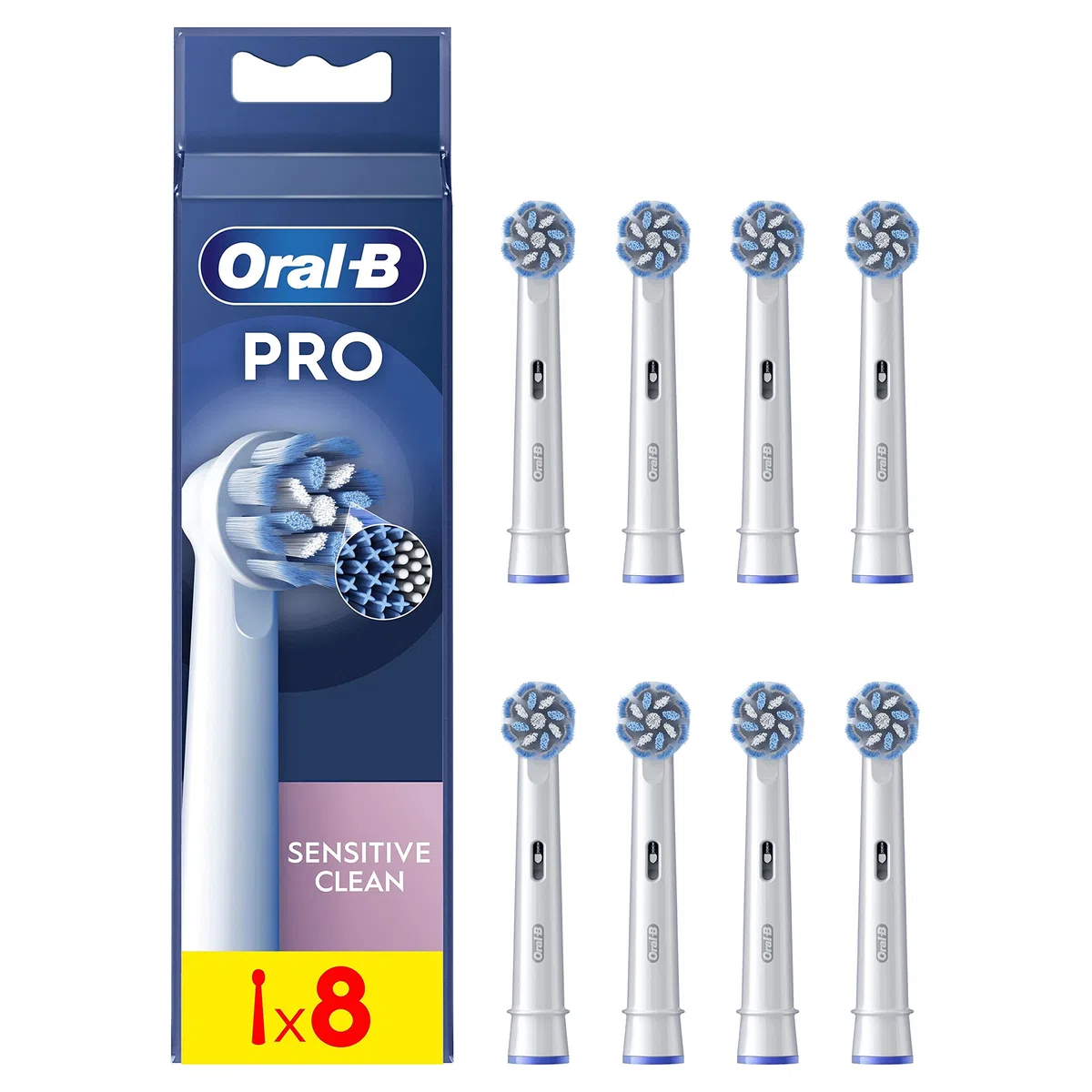 Oral-B Brossettes de Rechange Sensitive Clean, lot de 8, Blanches – Recharges Brosse à Dents Électrique Pro avec Brins Ultra Doux