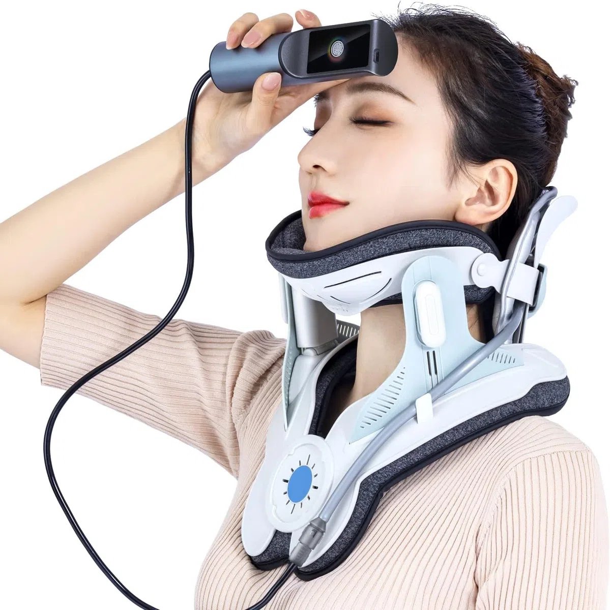 Holdsound Dispositif De traction Cervicale, Un Dispositif De Traction Cervicale Réglable électriquement Qui Soulage Efficacement Les Douleurs Au Cou， Facile à Utiliser