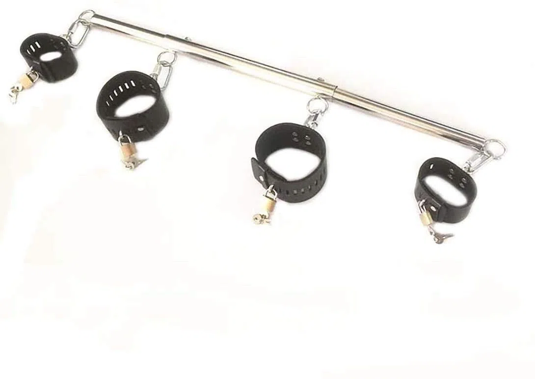 BDSM Kits De Bondage For Couples Menottes Barre D'écartement en Acier Inoxydable Ajustable Écarteur de Jambes Avec Col en Cuir/Cou/Cheville Système De Retenue Contraintes Sex Toys Esclave Fétiche