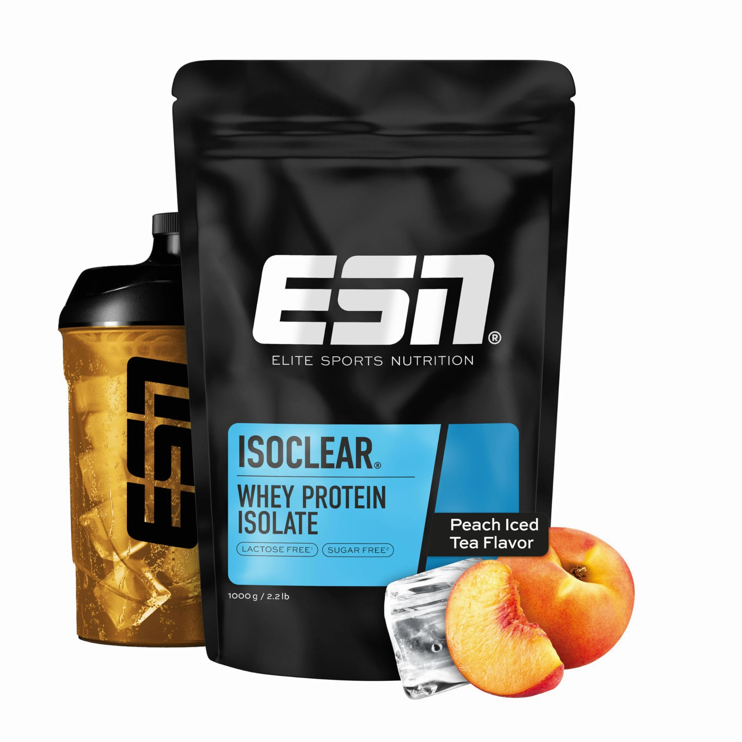 ESN ISOCLEAR Whey Isolate Protein Powder, 1000 g, Glacé à la pêche, boisson protéinée au goût fruité et délicieux, clear Whey - fabriqué en Allemagne