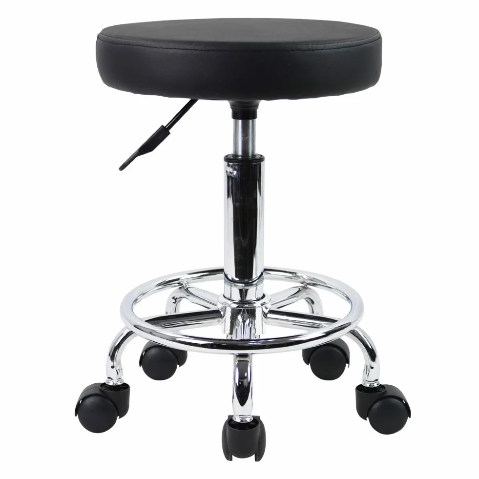 KKTONER Tabouret à roulettes de Bureau Tabouret de Bar réglable en Hauteur 49-64cm en Cuir synthétique Noir