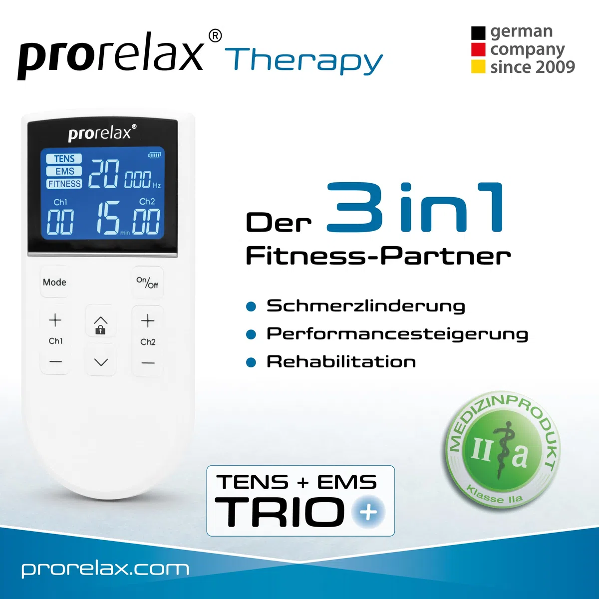 Prorelax TENS/EMS Trio+ Appareil d'électrostimulation 50 programmes