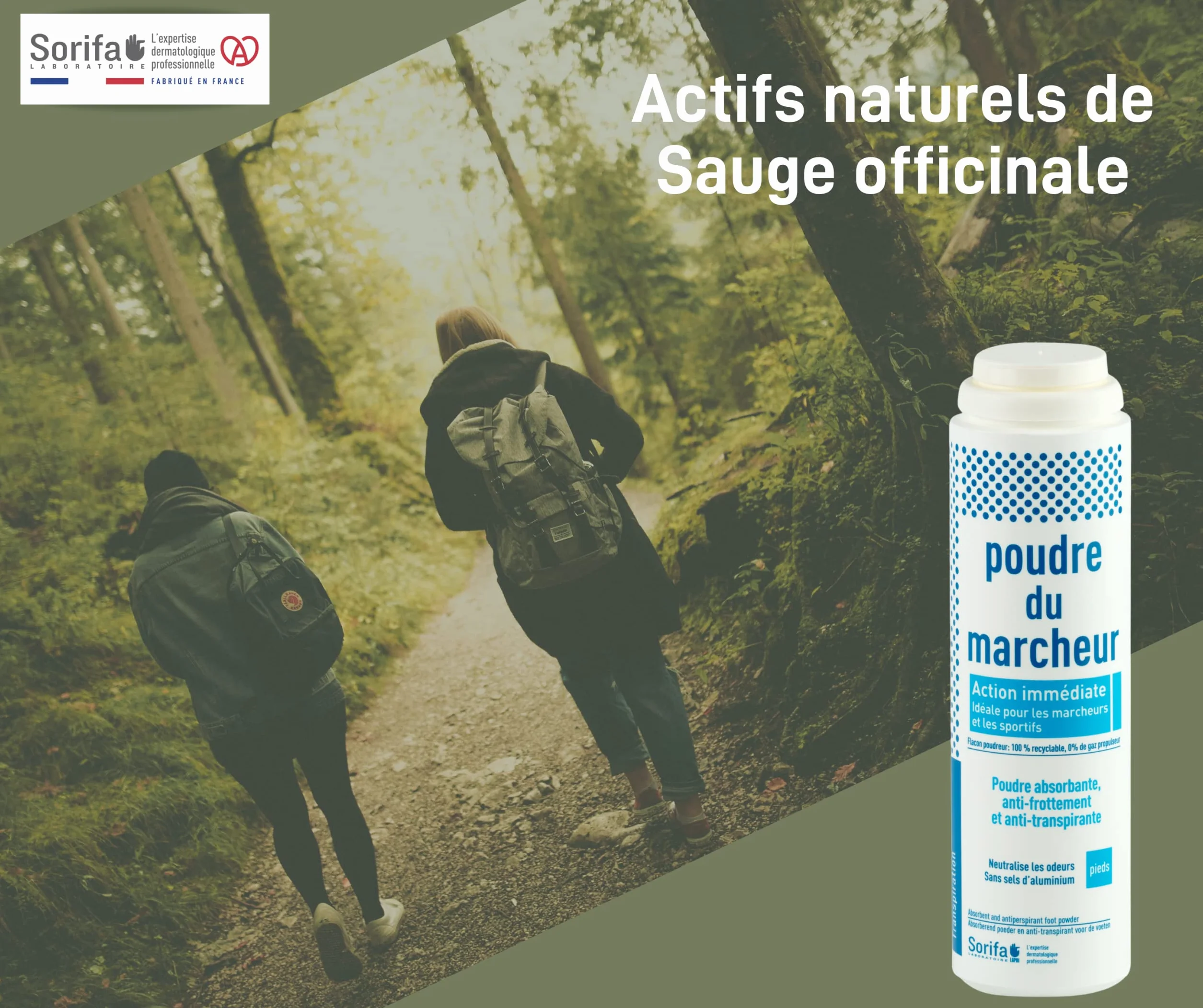 Lot de 3 - Poudre du Marcheur - Anti-transpirante - Absorbante - Pieds – Réduit la transpiration - Elimine odeurs et mycoses - Sans sels d’aluminium - Fabriqué en France - Poudreuse 100 gr