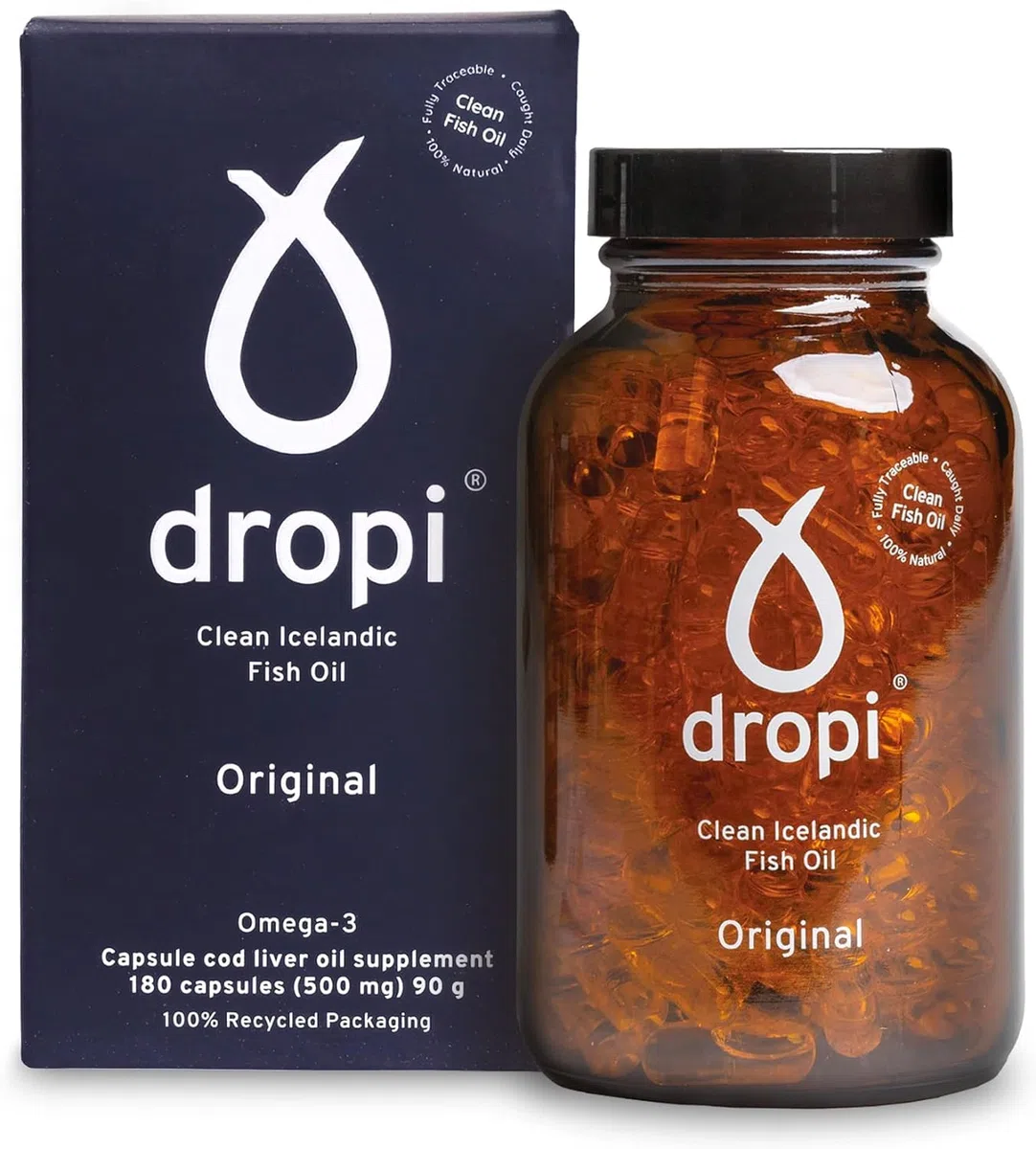 Dropi Huile de foie de morue Pur d'Islande - Supplémentaire vierge 180 capsules