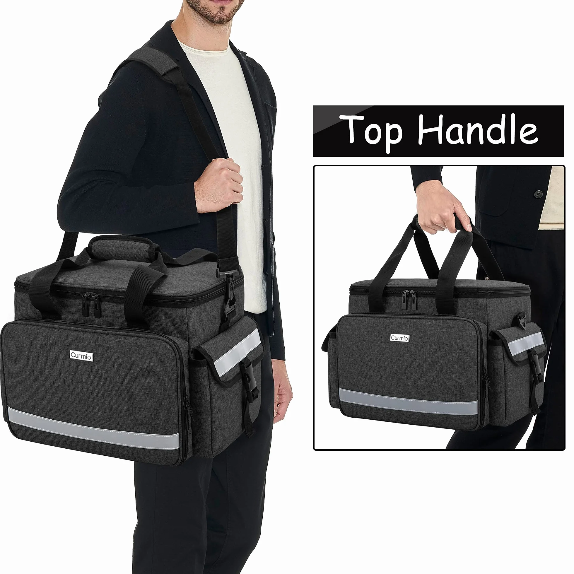 CURMIO Sac Infirmière Libéral, Sac de Rangement pour Fournitures Médicales d'urgence, Pratique pour Les Kinésithérapeutes, Les Médecins, Le Personnel de Santé à Domicile, Noir (Sac Seulement)