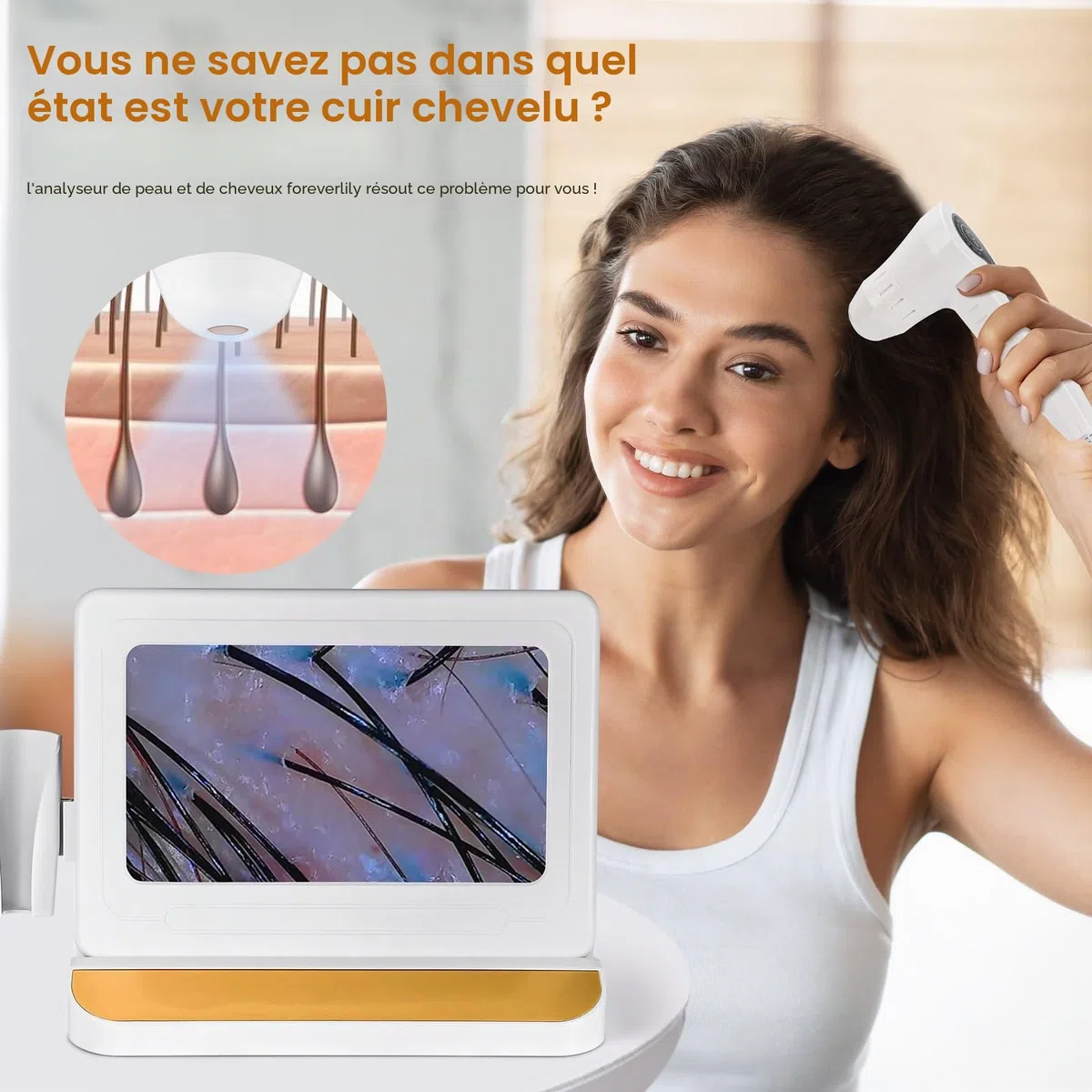 Skin Diagnosis Analyseur de cheveux, 11 ", avec double tête 50 x / 200 x pour la maison, le salon de beauté et le spa