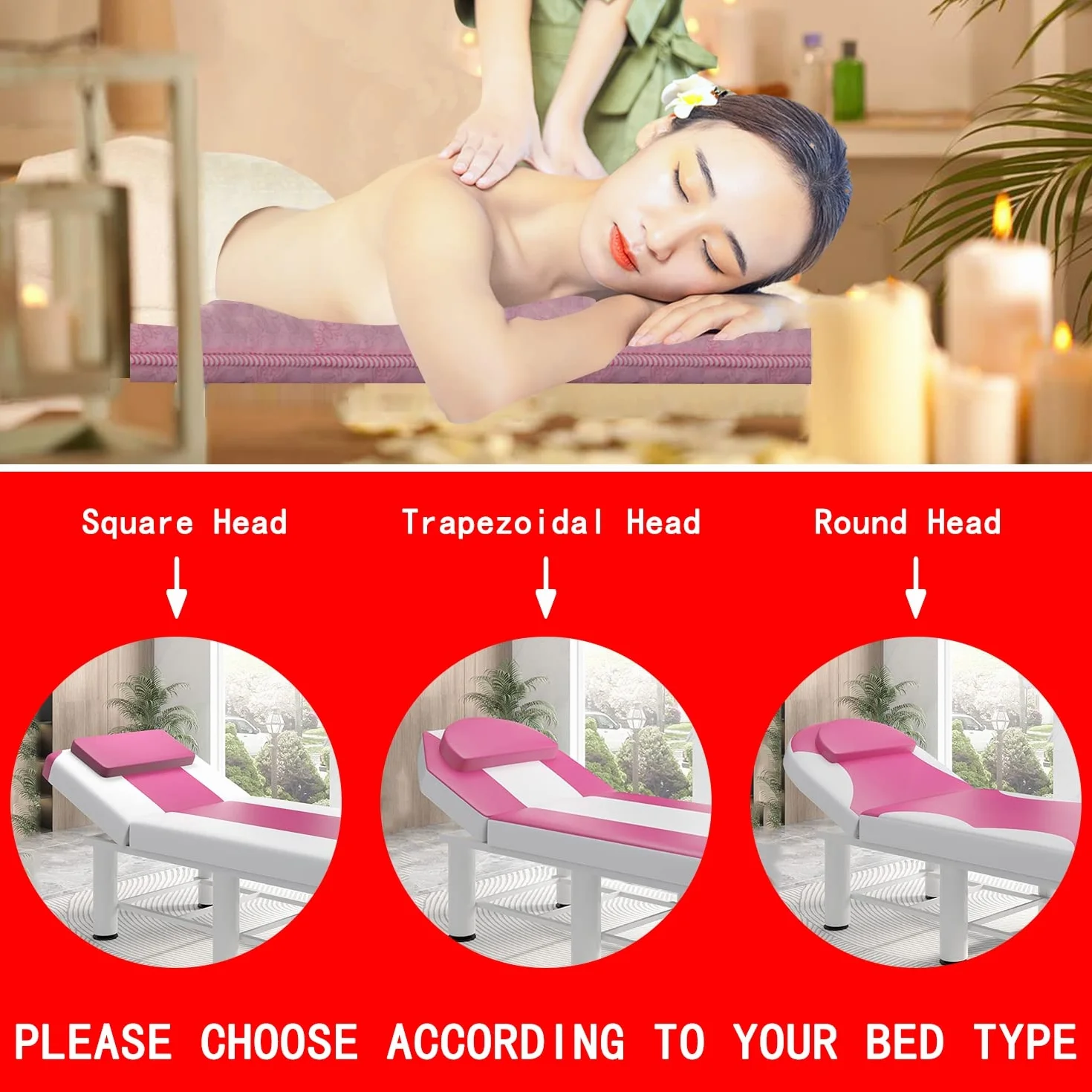 Coussin De Table De Massage À Tête Carrée/Ronde,Surmatelas De Lit De Massage pour Accessoires De Massage pour Thérapeutes,Protège-Matelas Lavable avec Trou Respiration,Pink s,70x185cm