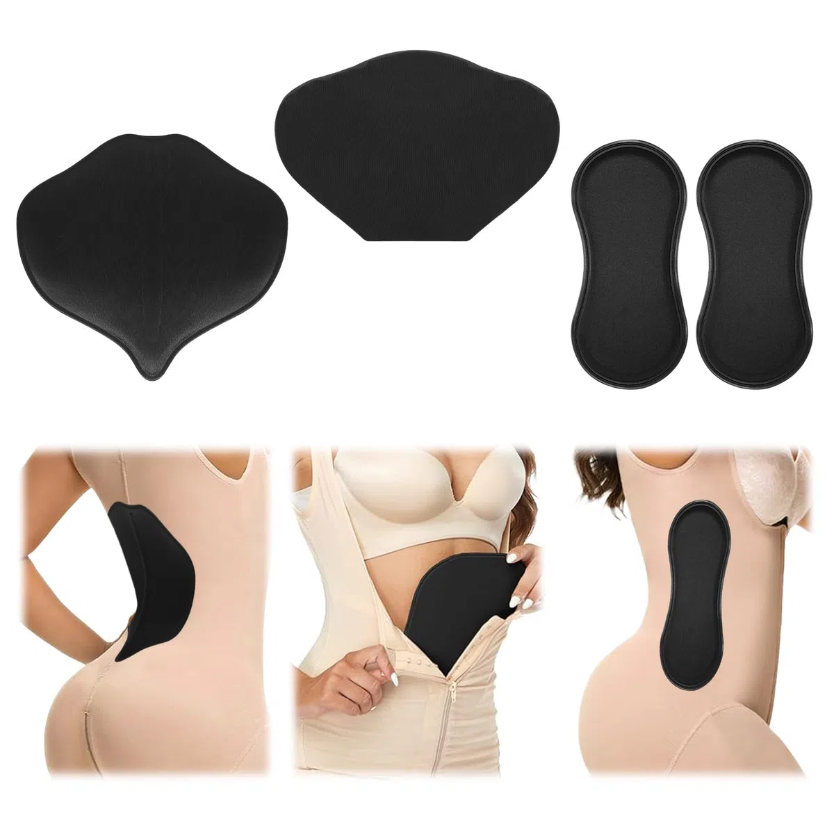 Ensemble de Planches de Compression Abdominale Latérale, Protections Latérales Mousse Lipo avec Planche Plate et Panneau Lombaire Noir