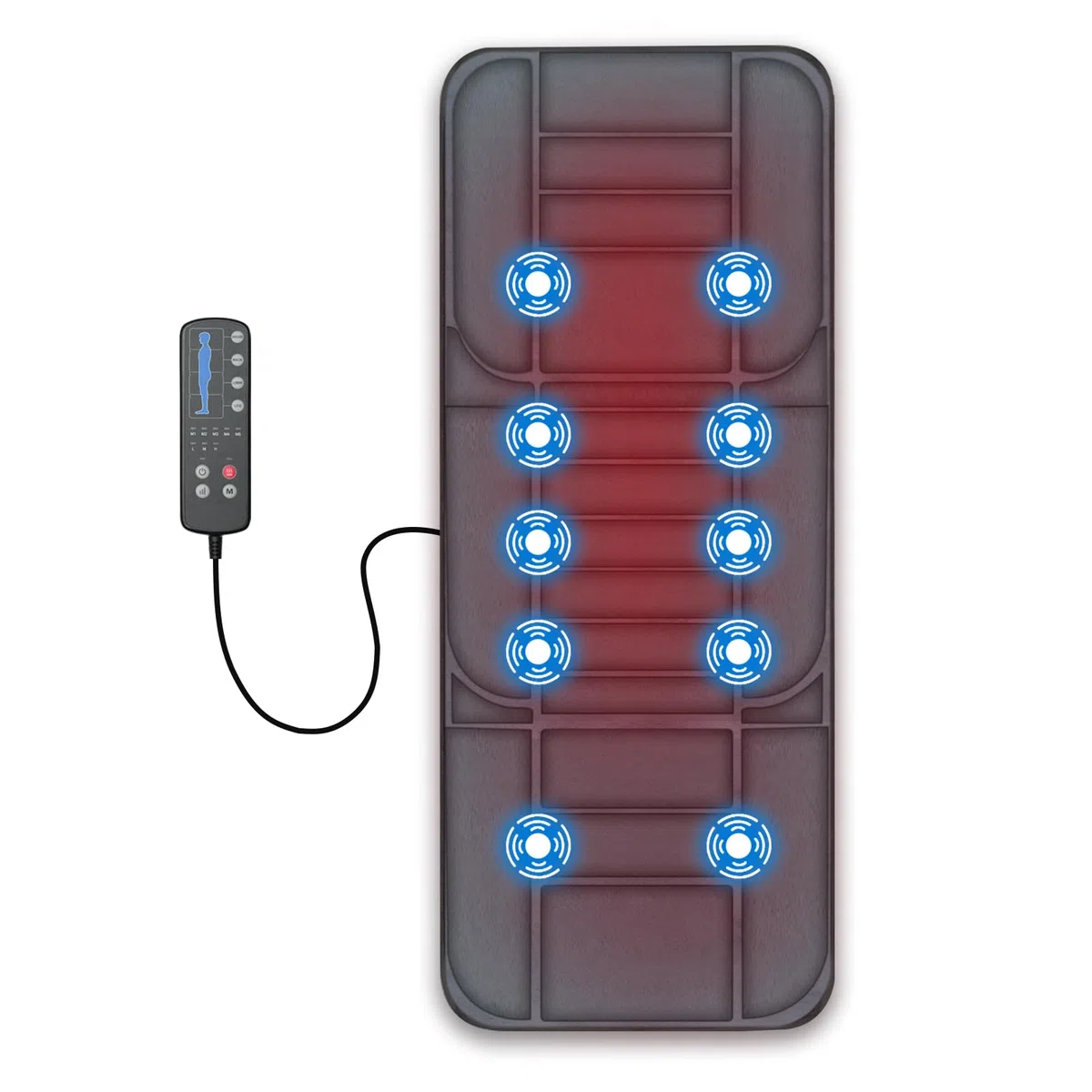Snailax Tapis de massage complet avec chaleur, tapis de massage avec 5 modes de massage et 3 niveaux de vibration, masseurs dorsales pour soulager les douleurs dorsales, matelas de massage avec arrêt