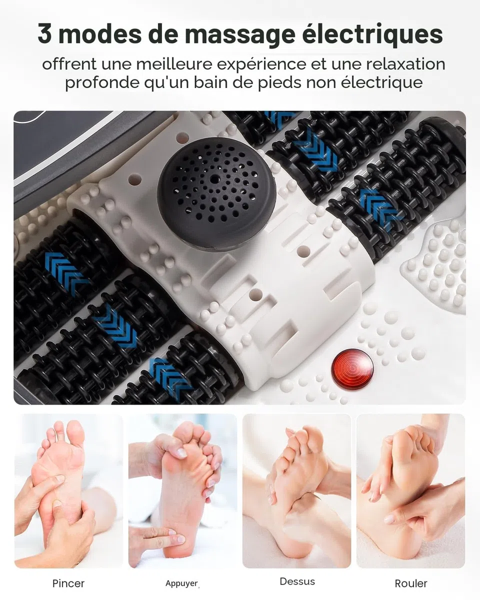 RENPHO Bain de Pieds Hydromasseur avec Chauffage Rapide, Massage Automatique, Jets de Bulles Puissants, Rouleaux Shiatsu