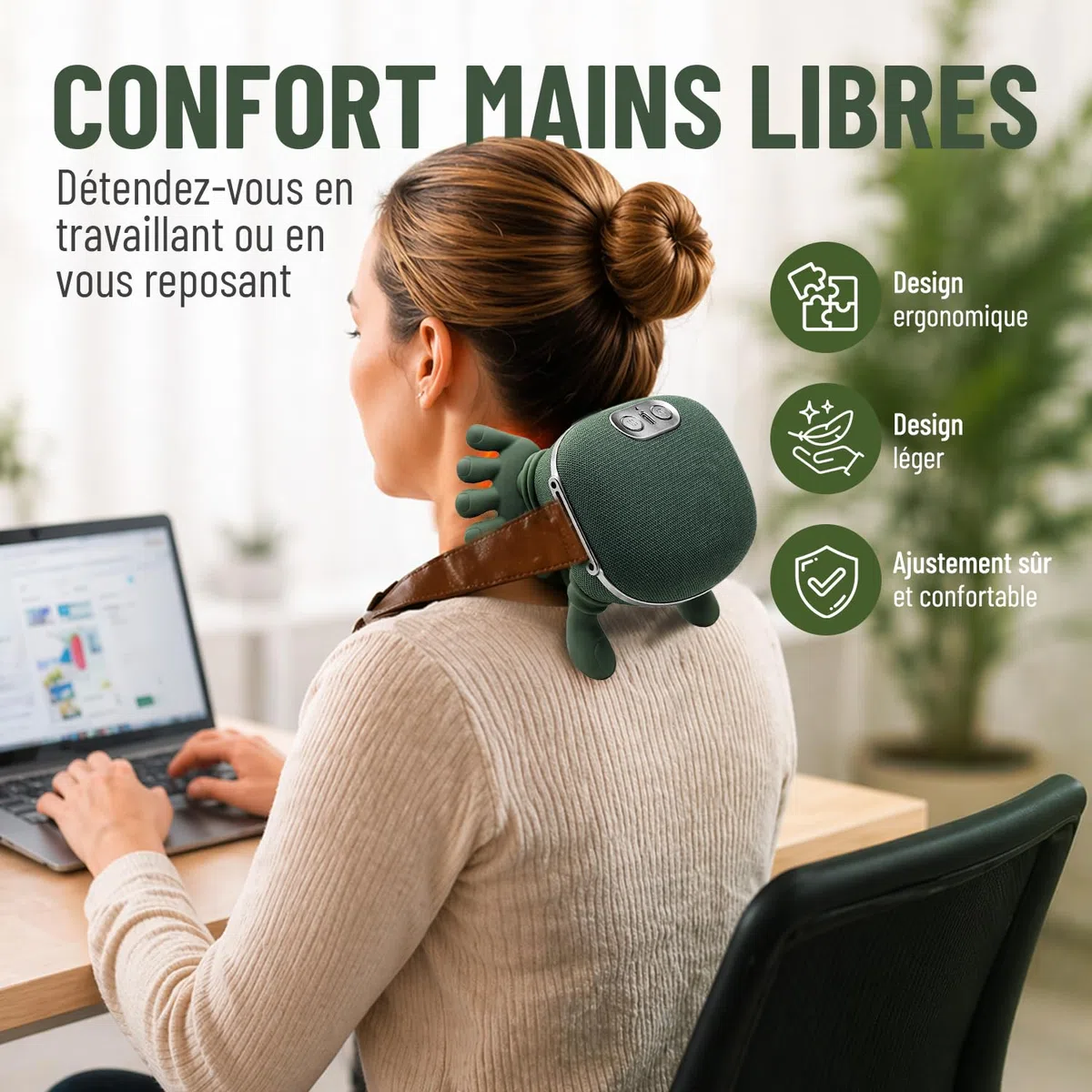 BeFit24 Masseur Cervical 4D avec Chaleur Sans Fil Massage Cou Épaules Dos Soulagement Douleurs Tensions