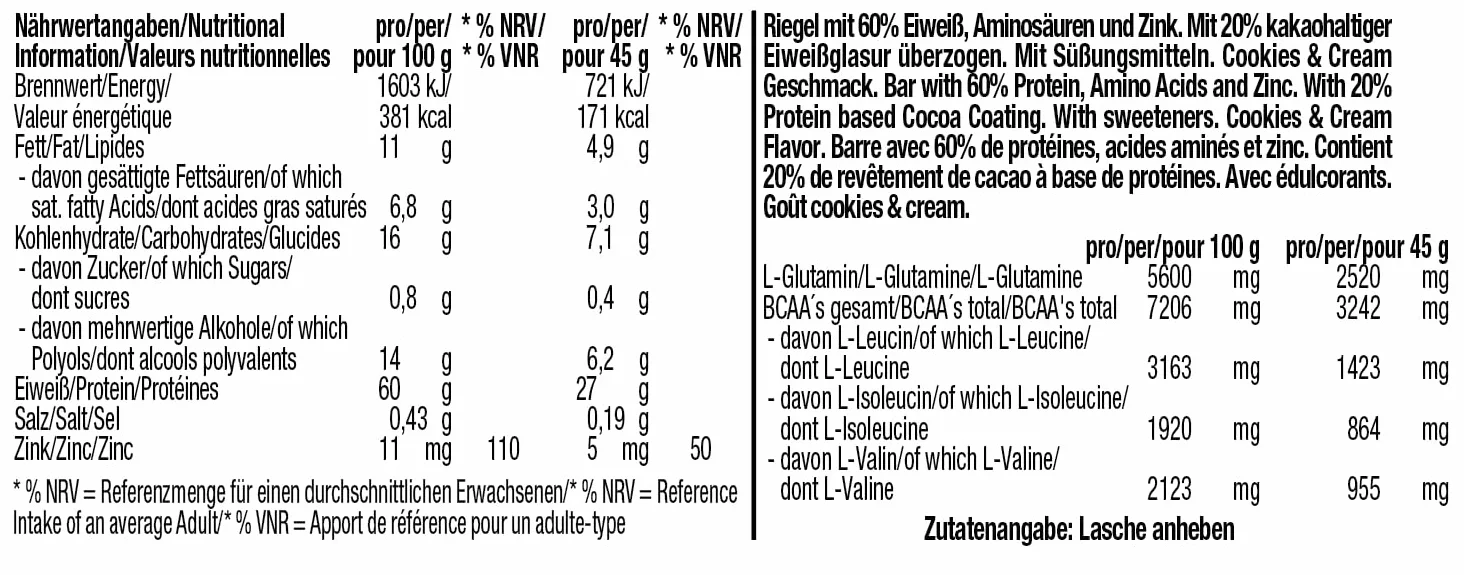 Weider Barre 60% Protéinée Biscuits et Crème 24 x 45 g