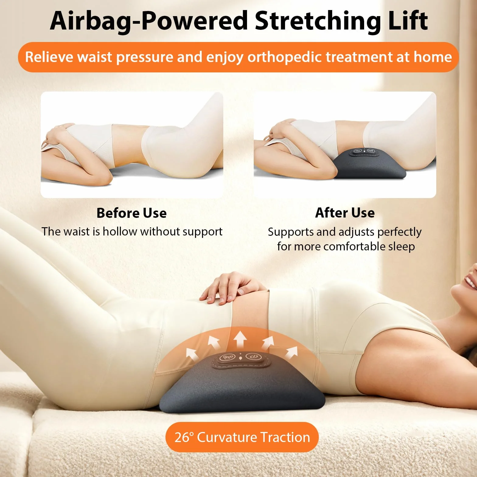 Appareil de massage 3 en 1 pour le dos, masseur électrique lombaire avec traction, vibration et chaleur