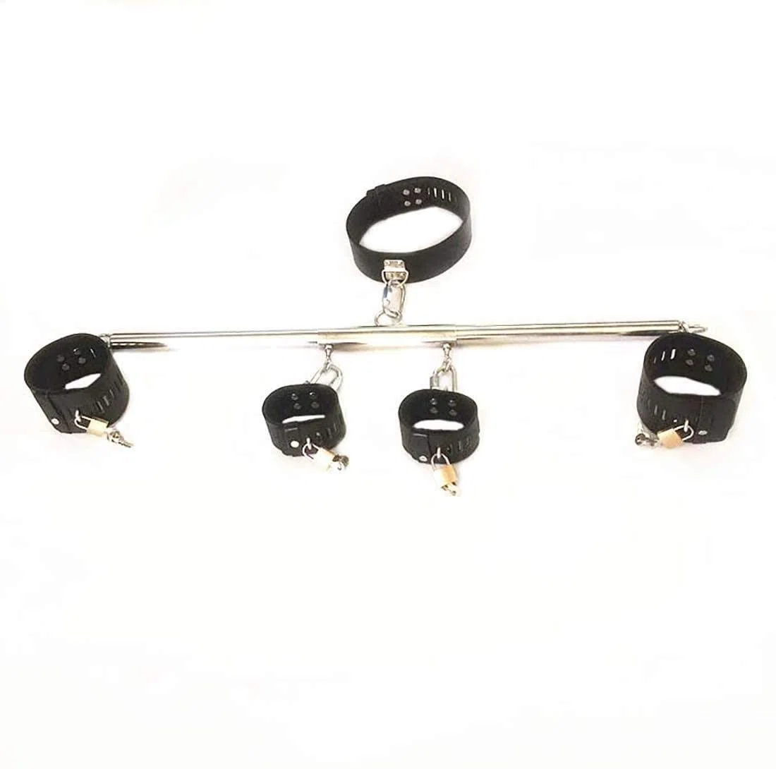 BDSM Kits De Bondage For Couples Menottes Barre D'écartement en Acier Inoxydable Ajustable Écarteur de Jambes Avec Col en Cuir/Cou/Cheville Système De Retenue Contraintes Sex Toys Esclave Fétiche