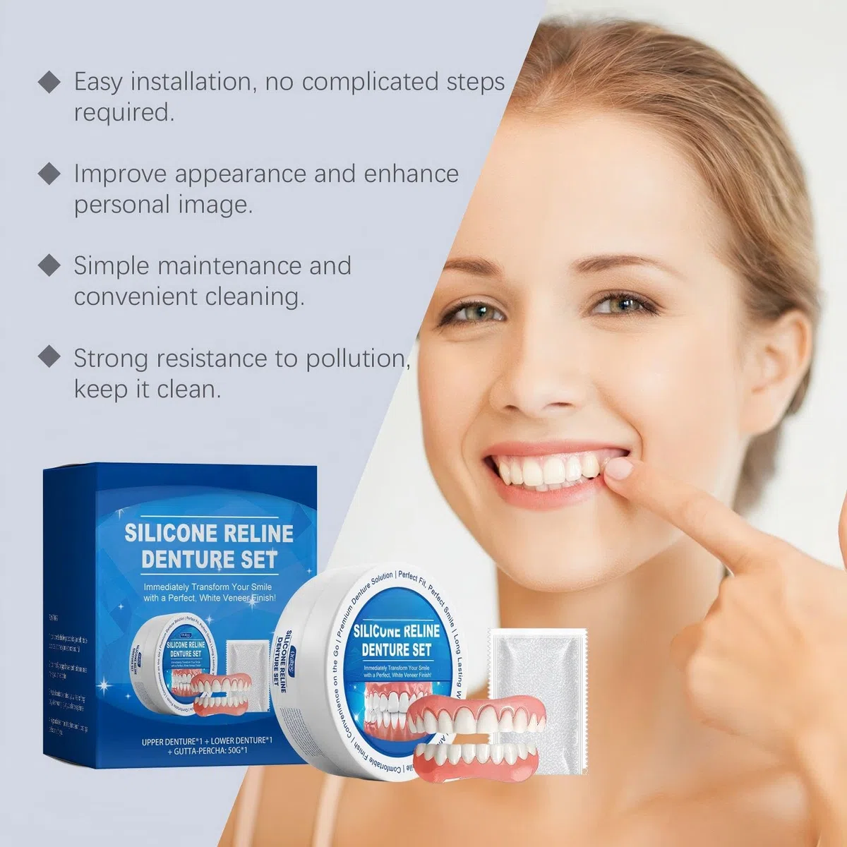 Prothèse Dentaire Silicone Bikenda pour Hommes et Femmes, Fit Quickly Améliorez la Beauté de Votre Sourire (1 pièce)