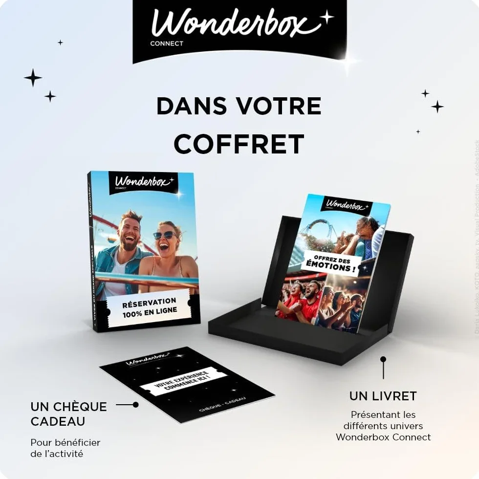 Wonderbox Connect Coffret Cadeau Matchs Parcs à Thème Spectacles en Duo 2 Entrées Parc d'Attraction 2 Places Match Spectacle France Validité 27 Mois