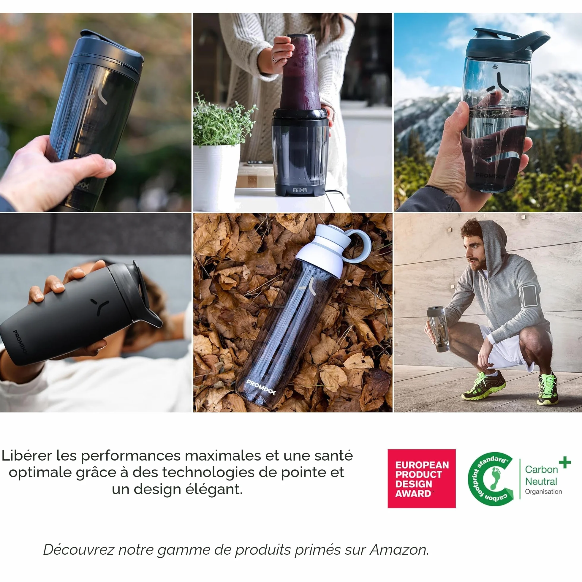 Promixx PURSUIT shaker à protéines bouteille de mélange isolée en acier inoxydable 550ml Gris Graphite