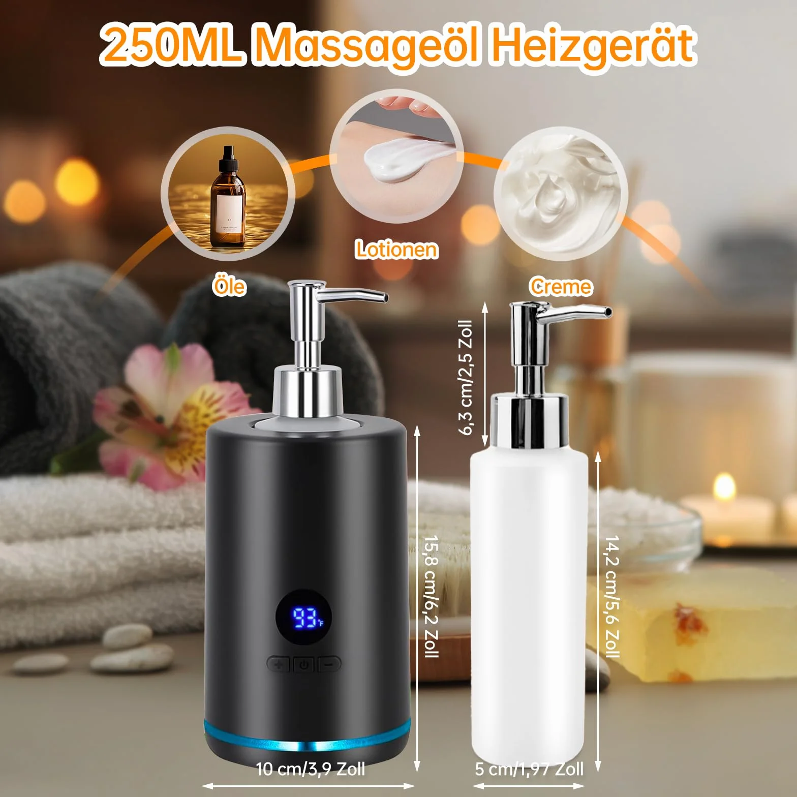 Chauffe Huile De Massage, 250 Ml électrique Chauffe Huile Pour Massage Avec 2 Bouteilles, Réchauffeur D'huile De Massage Température Réglable Chauffe Huile Pour Spa Salon Et Usage Domestique (Noir)