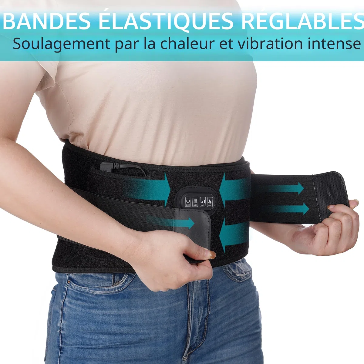 Ceinture Chauffante Lombaire Sans Fil, 3 Modes Massage Dos, 3 Niveaux Chauffage - Soulagement Douleurs Lombaires, Abdominales, Sciatique, Règles Douloureuses