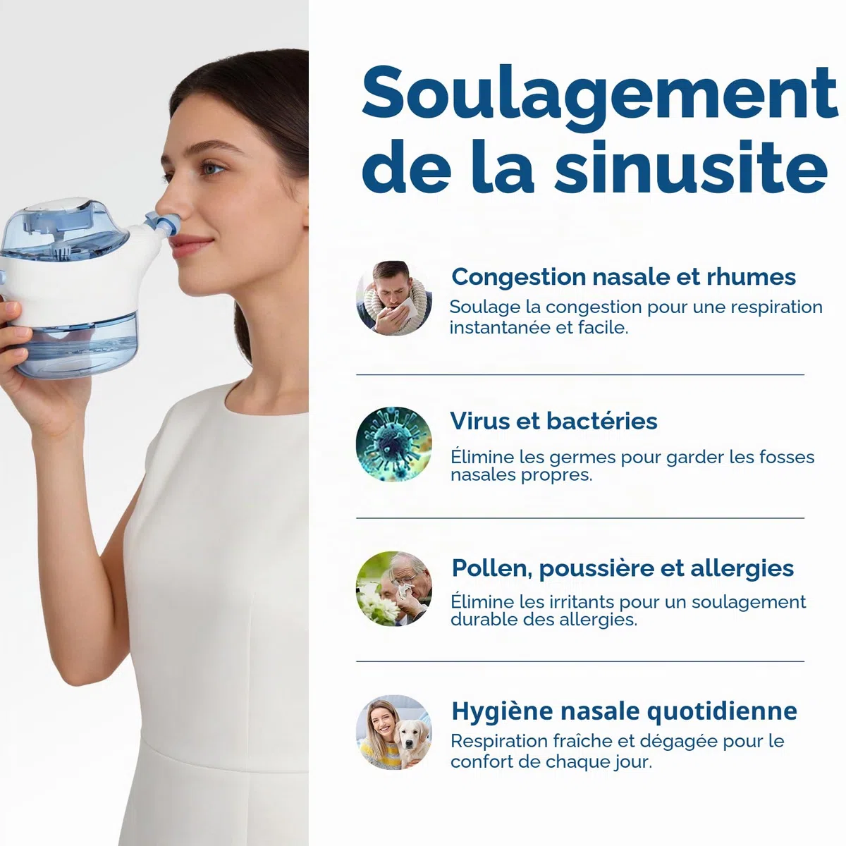 Nascool Système d'irrigation nasale électrique avec 50 sachets de sel nasal, bleu