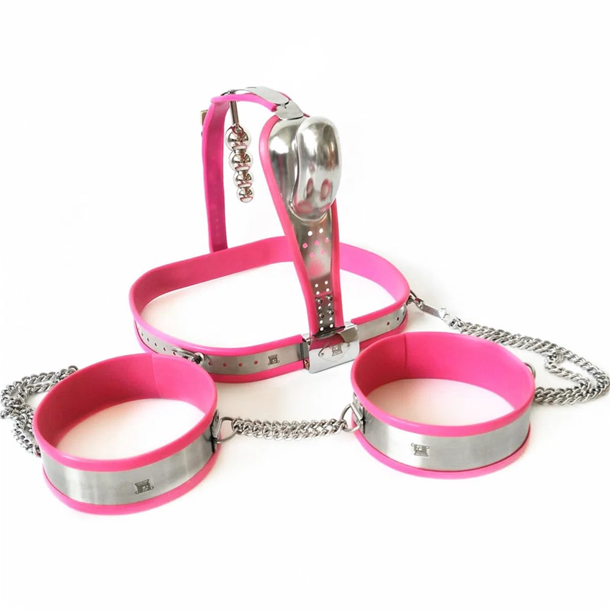 Ceinture de chasteté BDSM for hommes avec plug anal, colliers de bondage for les jambes, cage à pénis en acier inoxydable BDSM, dispositif de chasteté for hommes et couples(90cm-100cm)