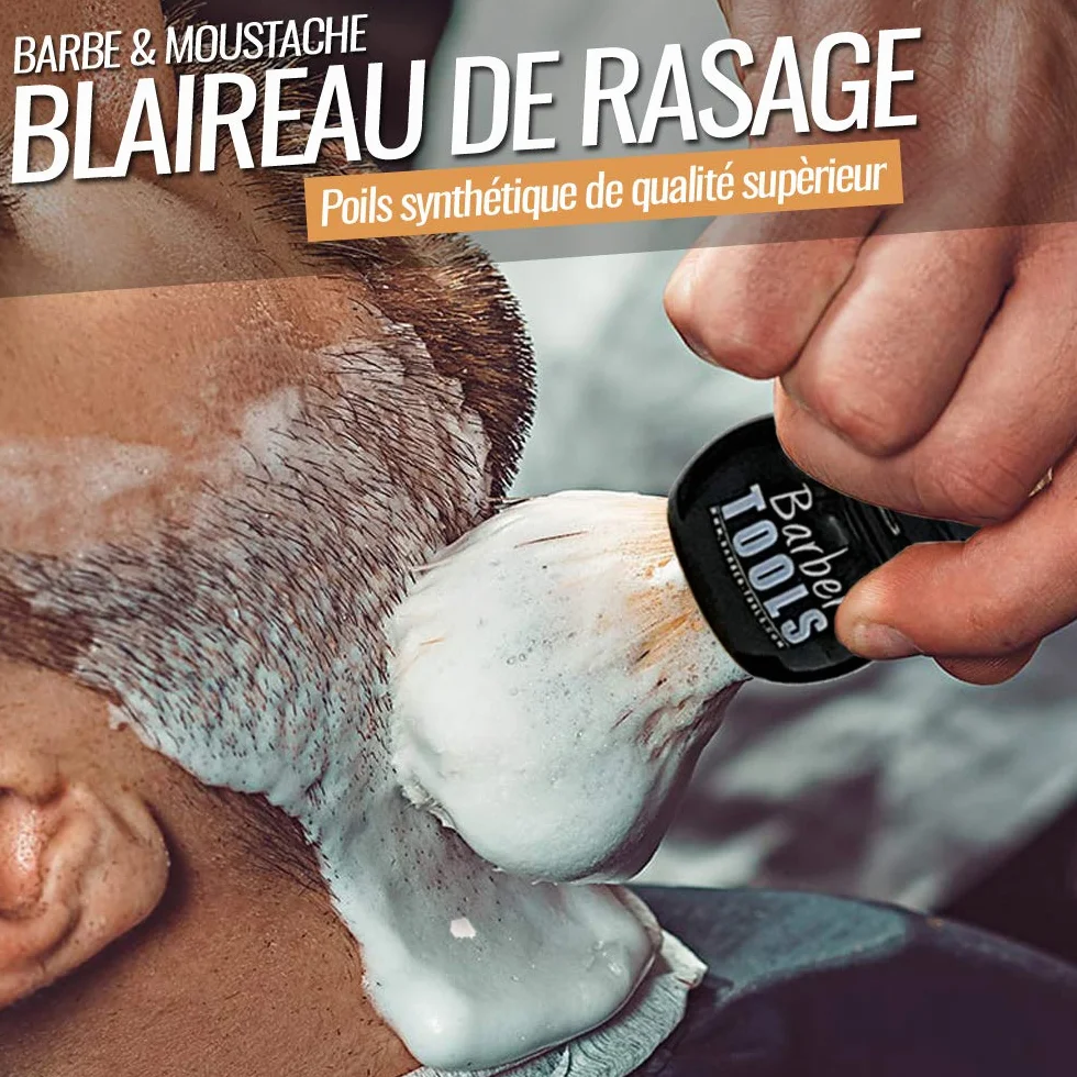 Kit de Rasage BARBER TOOLS Rasoir de Sécurité avec 40 Lames, Blaireau, Savon 150ml, Baume 30ml, Pierre d'Alun et Sac