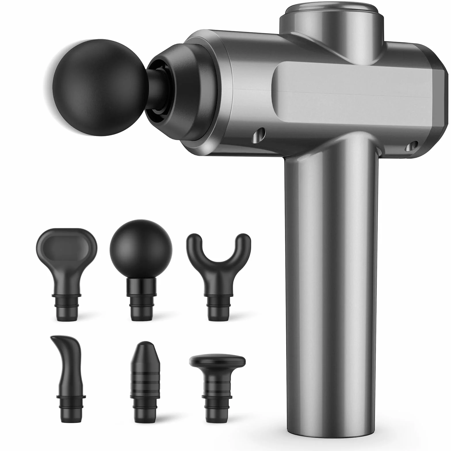 Pistolet de massage par percussion avec 6 têtes, réglable sur 30 vitesses