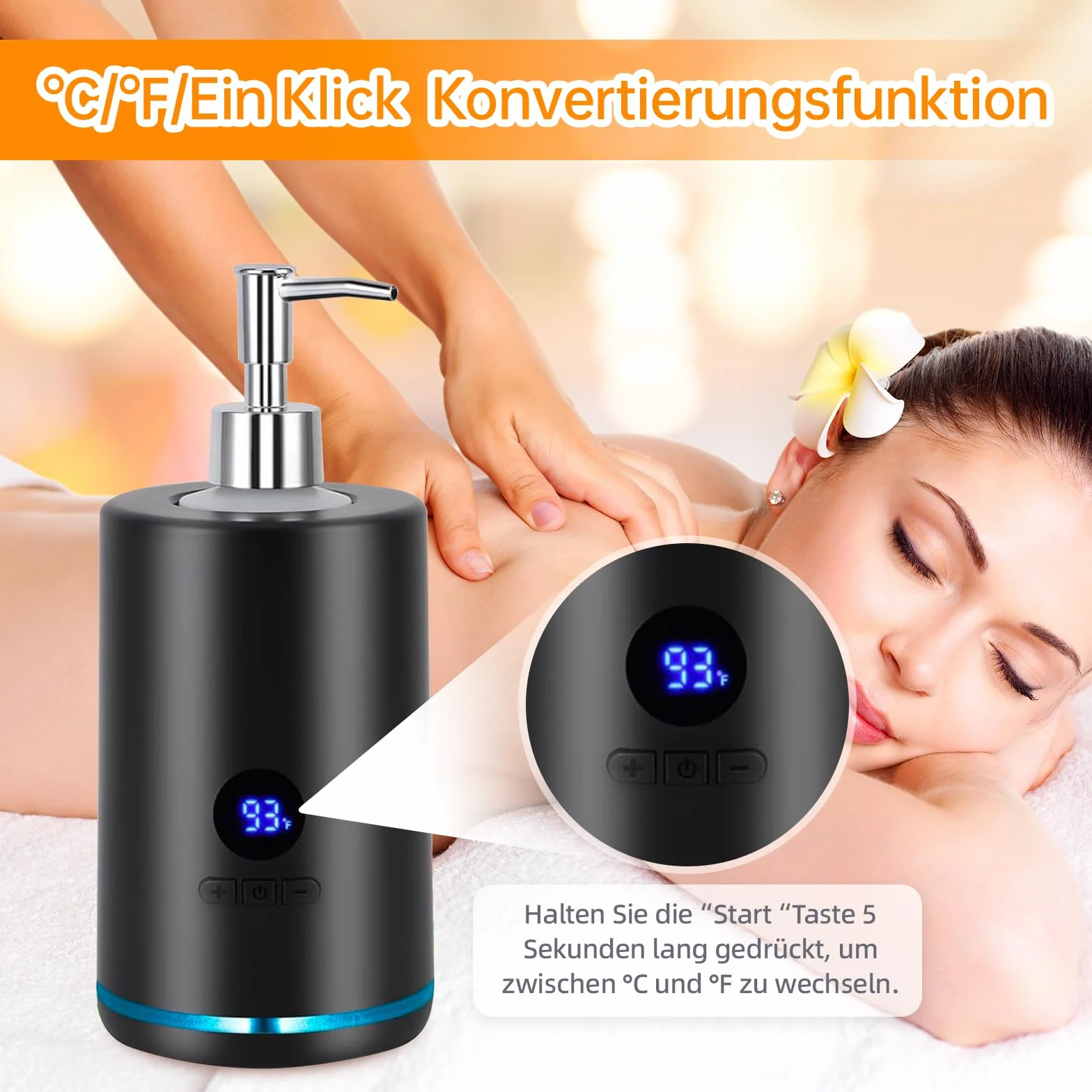 Chauffe Huile De Massage, 250 Ml électrique Chauffe Huile Pour Massage Avec 2 Bouteilles, Réchauffeur D'huile De Massage Température Réglable Chauffe Huile Pour Spa Salon Et Usage Domestique (Noir)