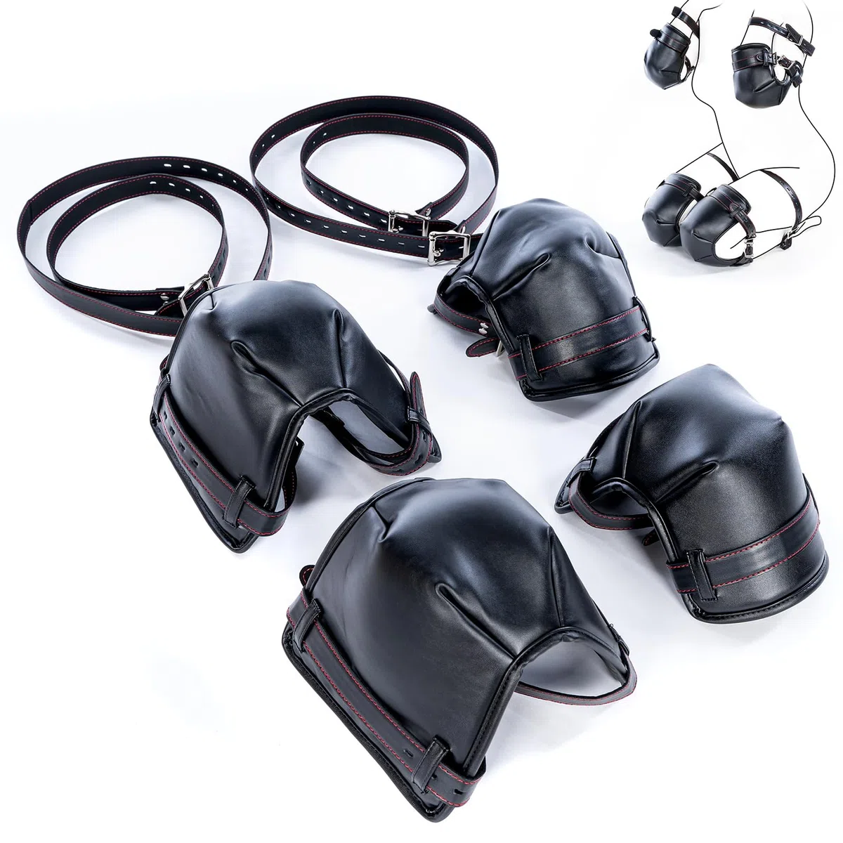 SXOVO Kit BDSM Retenue et Bondage - Kits de Bondage pour Ramper pour Esclave Cosplay, BDSMS Set Accessoires Hard avec Genouillères + Coudières + Harnais BDSM pour Mains et Pieds, Sex Toýs Couple