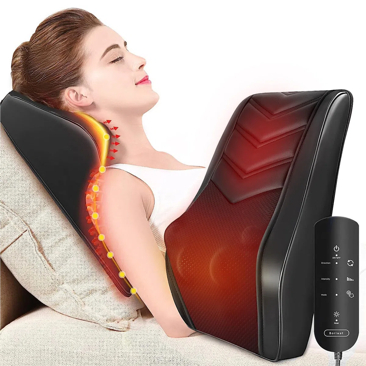 Boriwat Masseur Dos et Cervicales, Massage Shiatsu 16 Nœuds, Chaleur 2 Zones 38-59°C, 38 cm