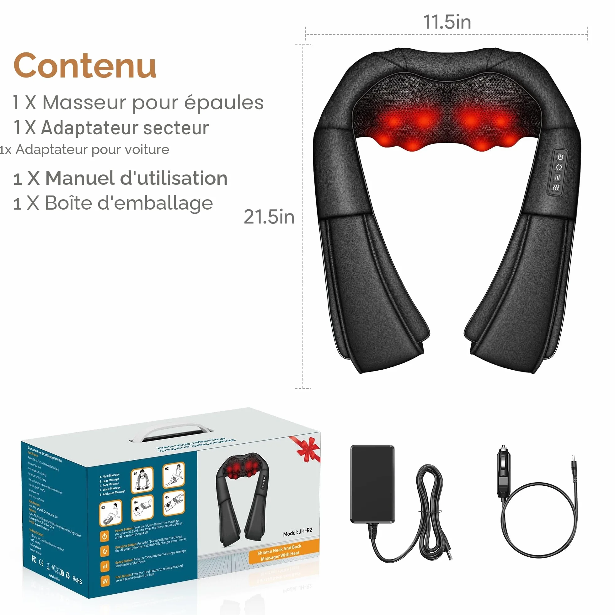 Brelley Masseur Dos et Cervicales Thermique 3D, Cuir Pu, Cadeaux Hommes Femmes