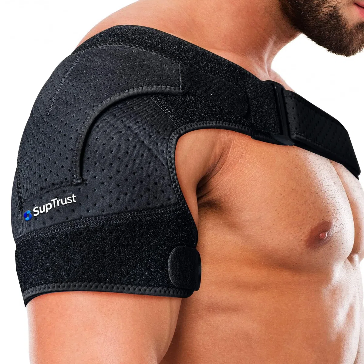 Suptrust Attelle d'épaule de récupération pour homme et femme, soutien de stabilité, ajustement réglable, soulagement des blessures à l'épaule et des tendinites, taille unique standard