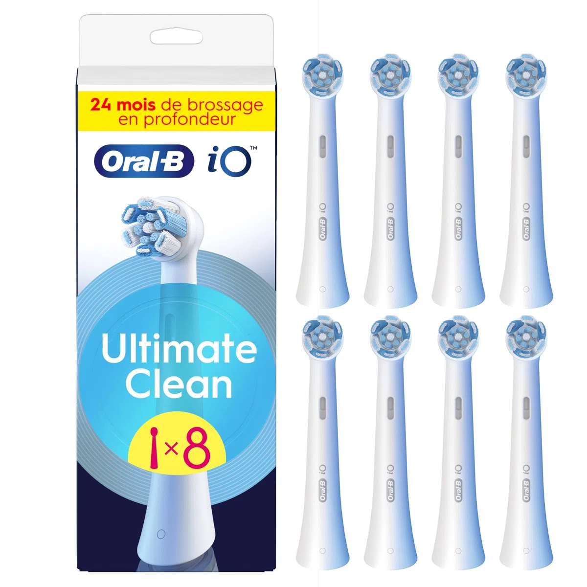Oral-B Brossettes de Rechange Ultimate Clean, lot de 8, Blanches pour Brosse à Dents Électrique iO