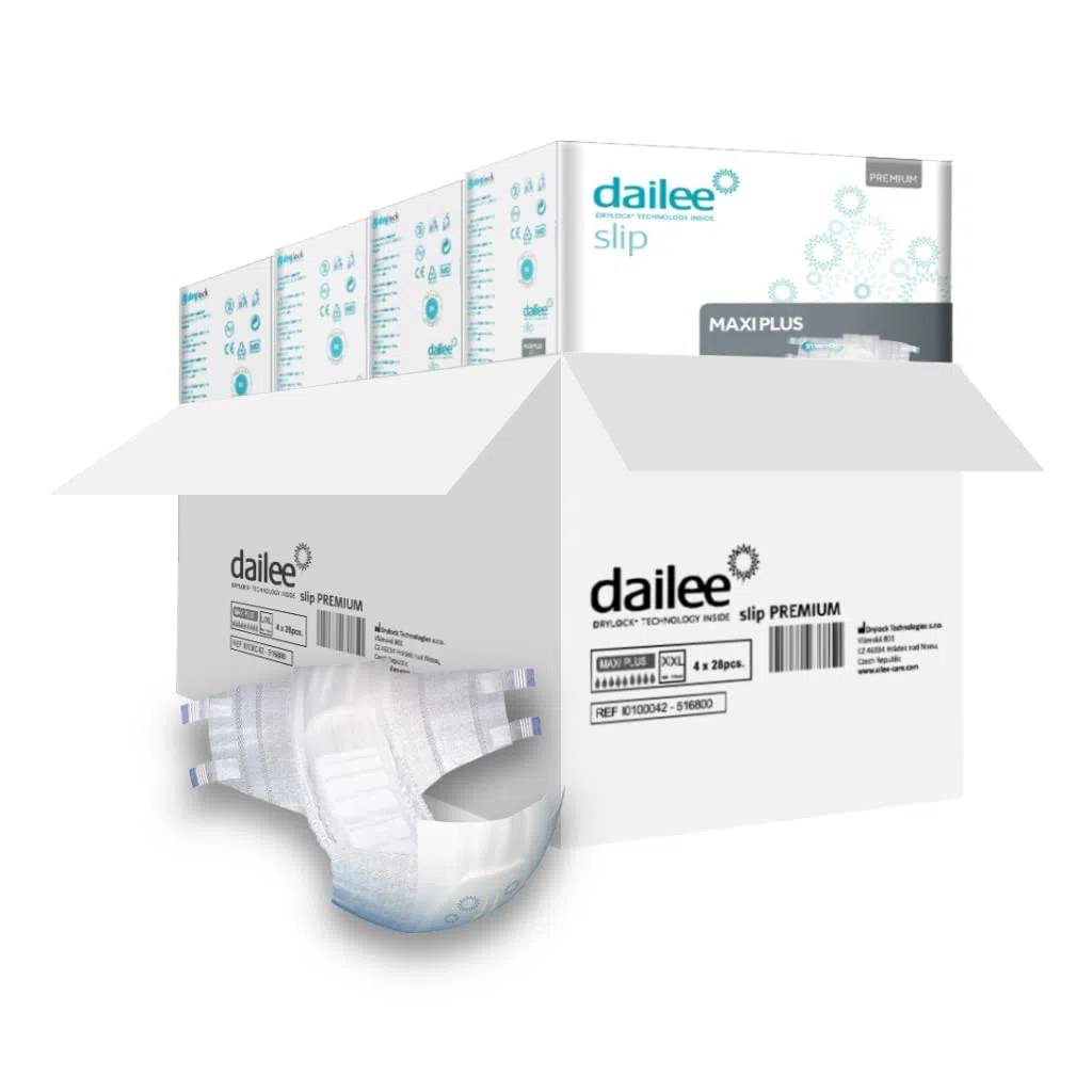 Dailee Slip Maxi Plus XXL - 112x Couches Adultes - 4 Paquets de 28 Pièces, Fuites Urinaire 8,5 Gouttes - Couche Slip Incontinence Lourde Homme, Femme et Personnes Âgées