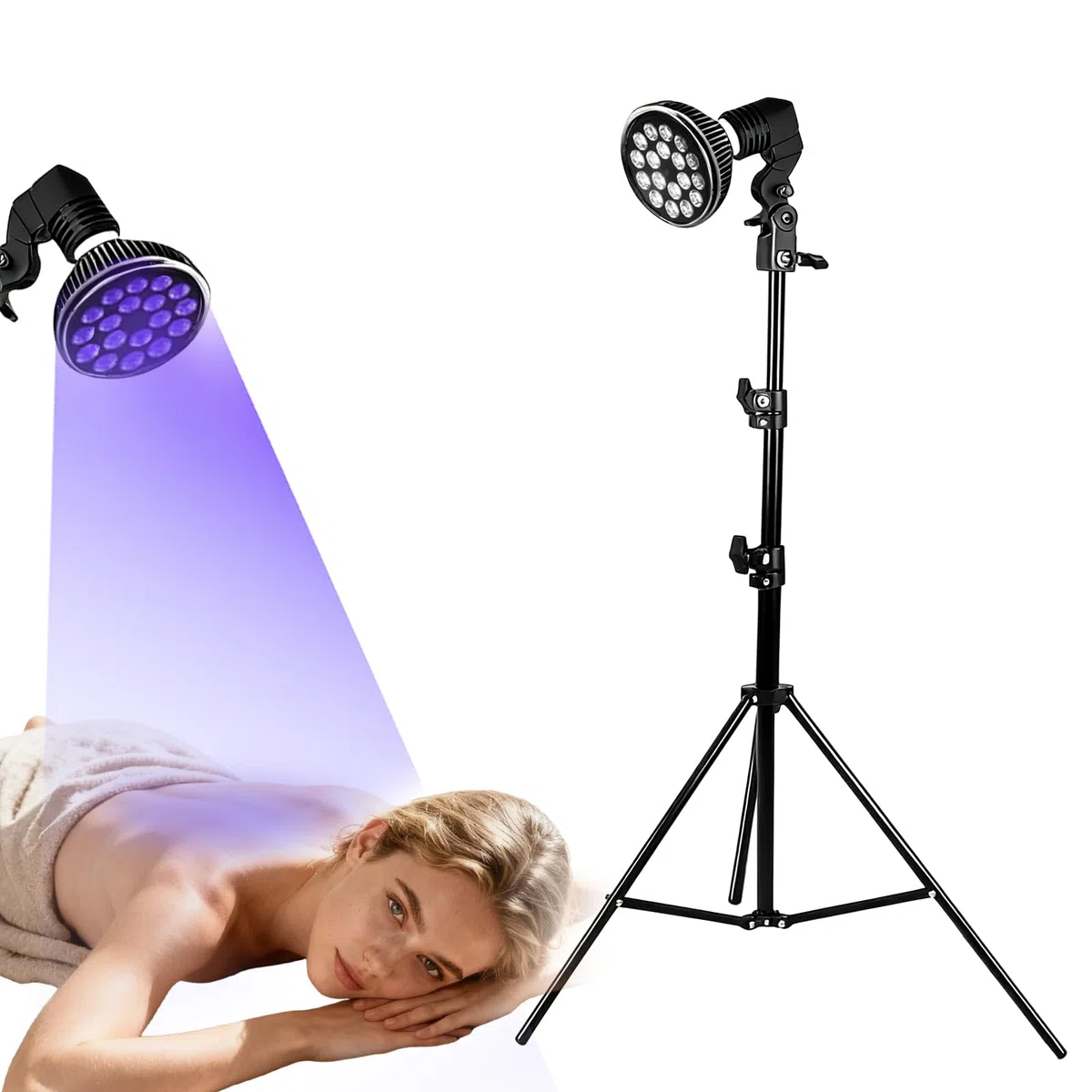 Lampe de bronzage portable pour visage et corps avec support réglable et crochets de suspension (Violet)