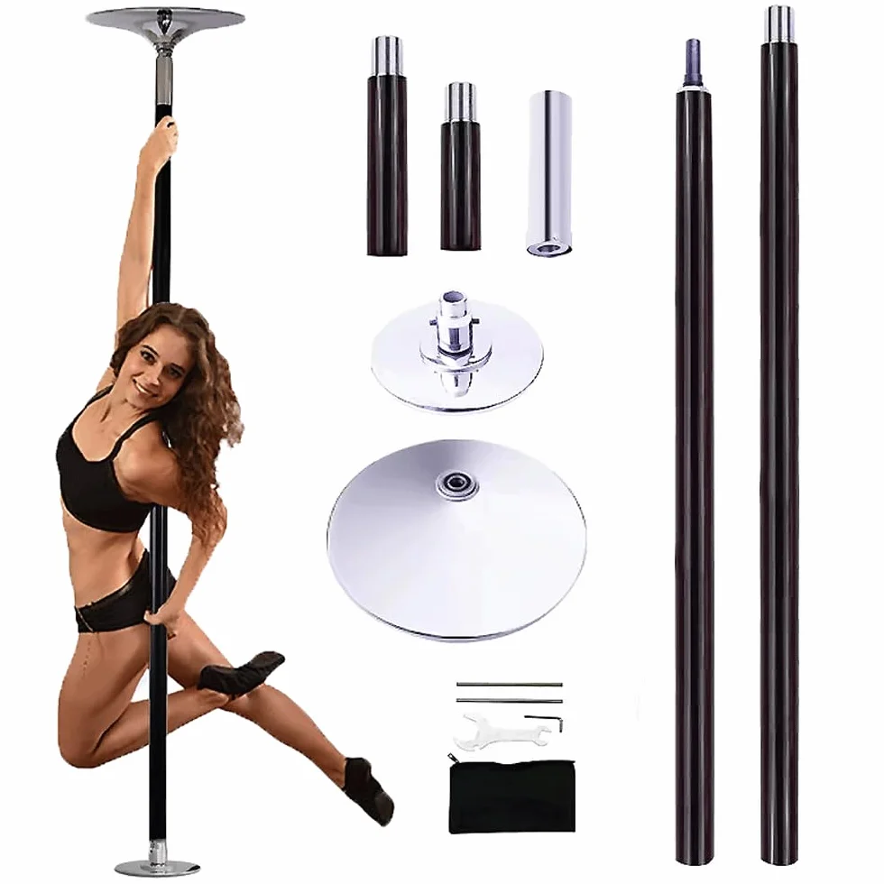 Barre de danse chromée réglable 2,2-2,7 m avec manchon silicone noir statique rotatif