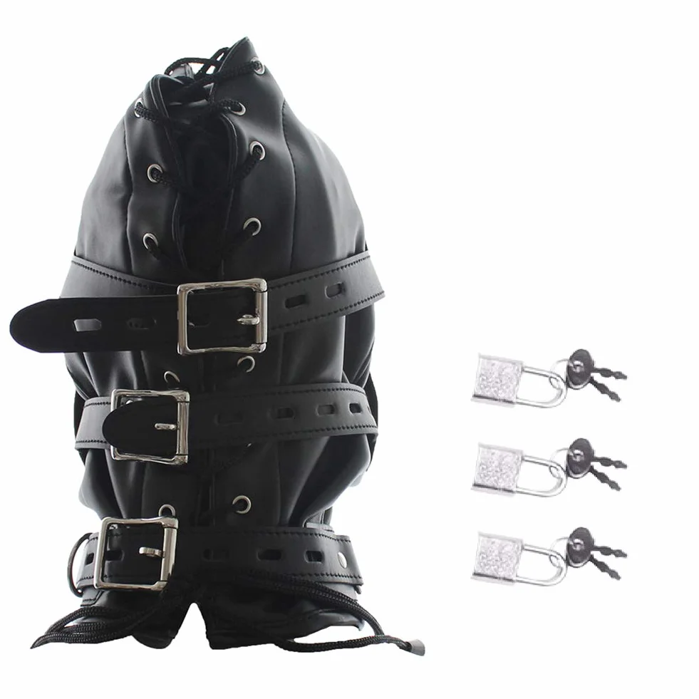 Roluck Masque de bondage avec gode bouche bâillon 3 serrure masque de tête SM réglable pour couple fétiche jouet sexuel (L)