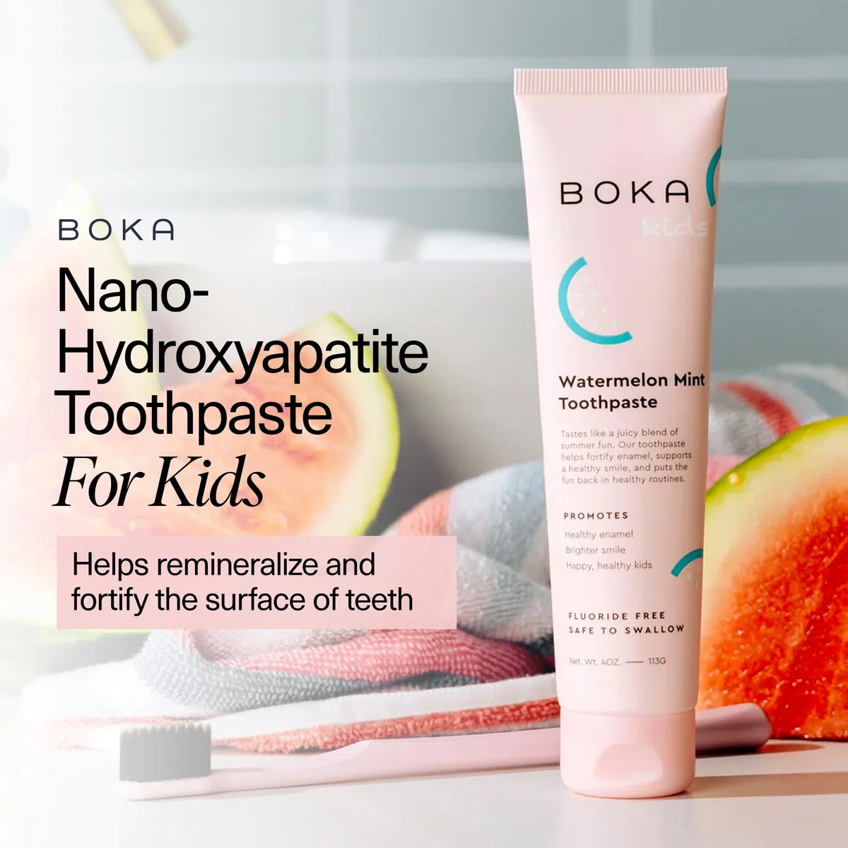 Boka Dentifrice sans fluorure Nano Hydroxyapatite – Saveur pastèque et menthe, 113,4 g