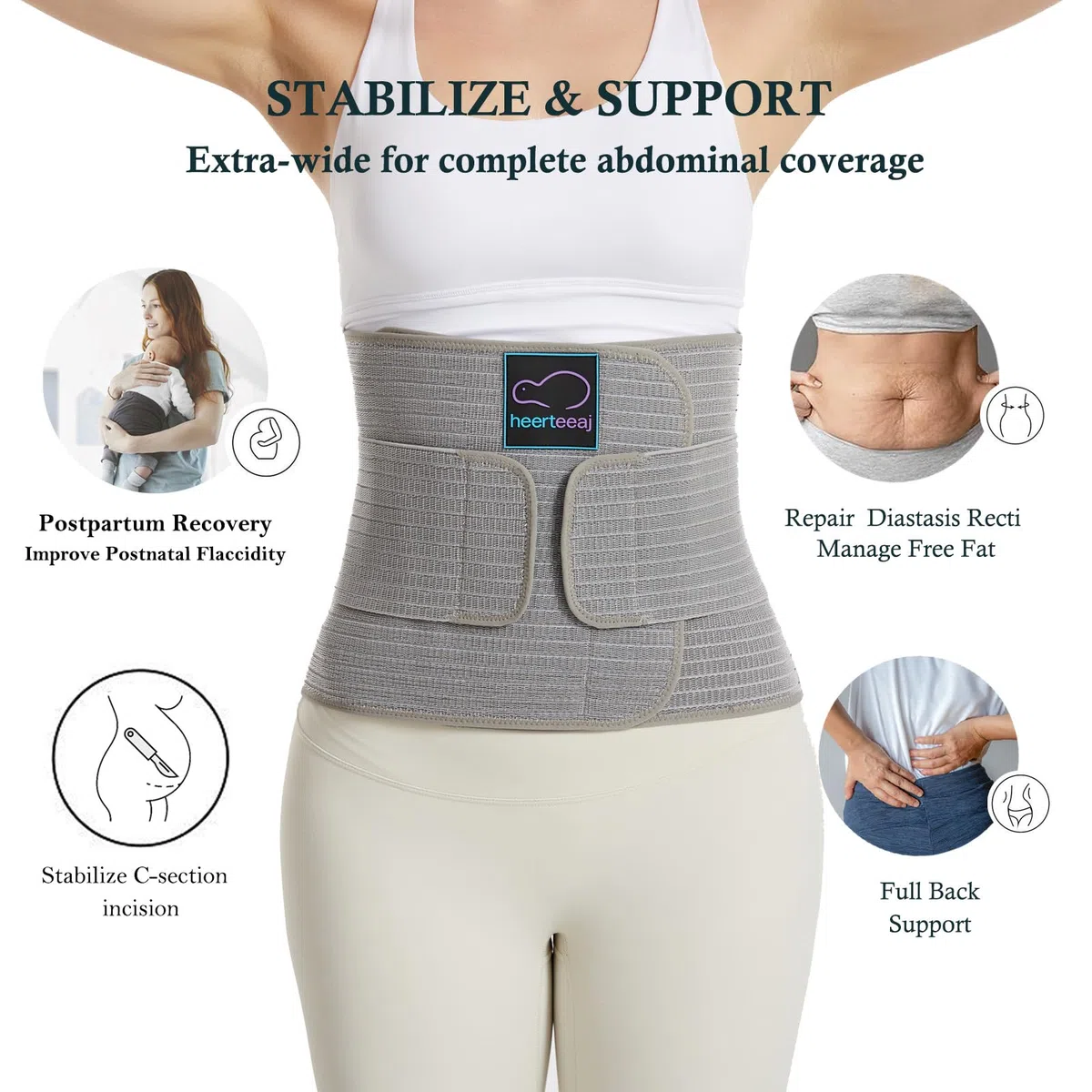 Ceinture abdominale post-partum, ceinture abdominale réglable, pour le soutien abdominal et le soulagement des douleurs dorsales