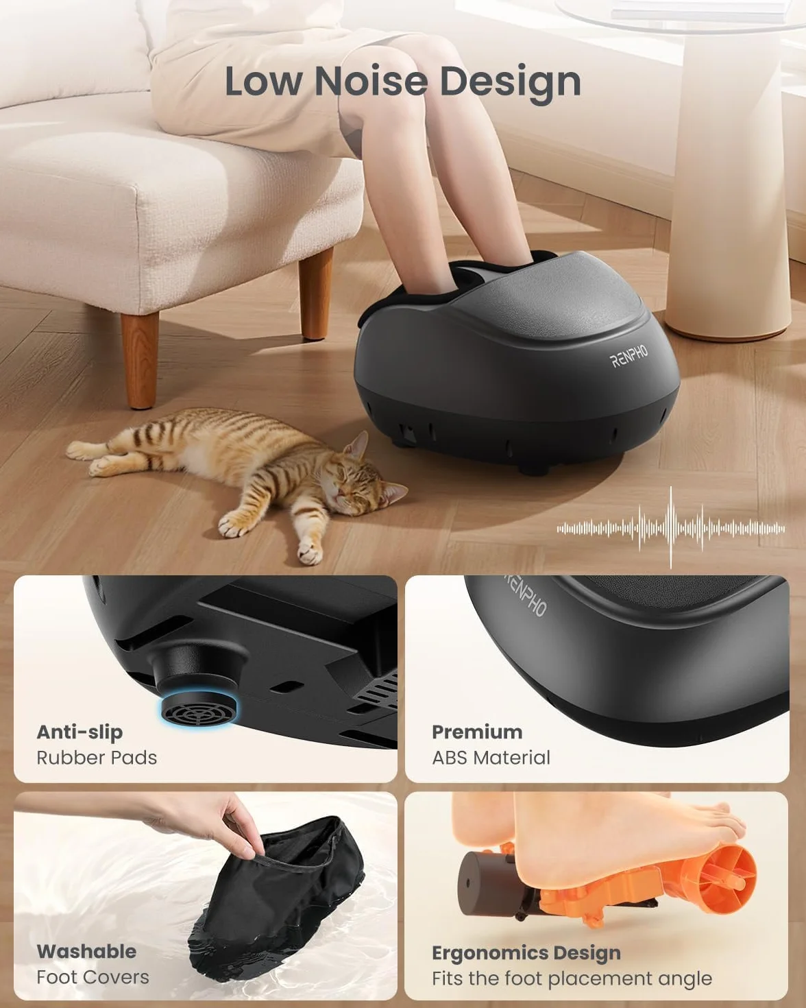 RENPHO Massage Pieds Appareil de Massage Pieds Masseur Pieds Shiatsu, Chauffant Infrarouge, Compression d'Air pour Relaxation des Pieds à la Maison ou Bureau
