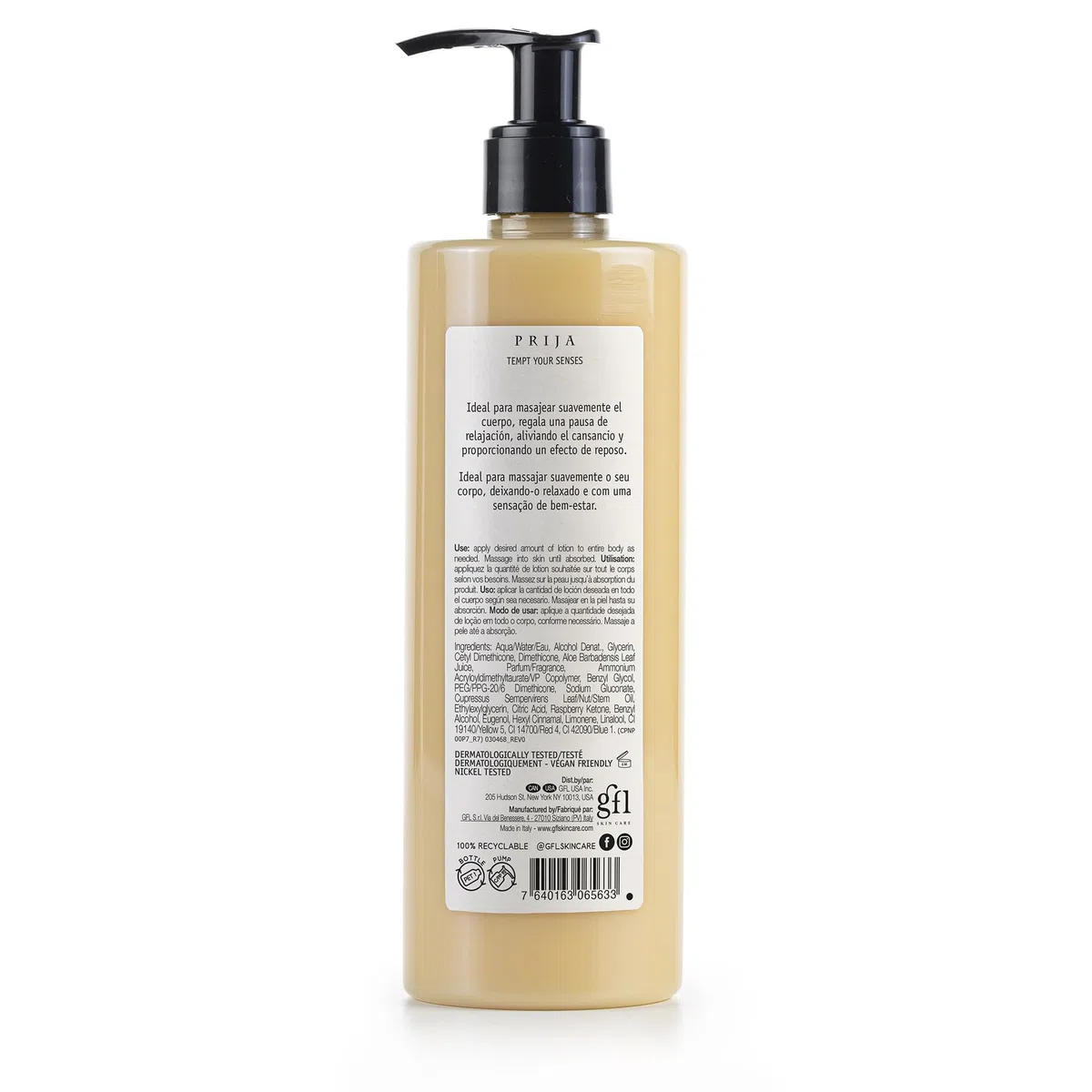 Prija Lotion de Massage Hydratante Apaisante Cyprès 380ml x3 Testée Dermatologiquement Made in Italy