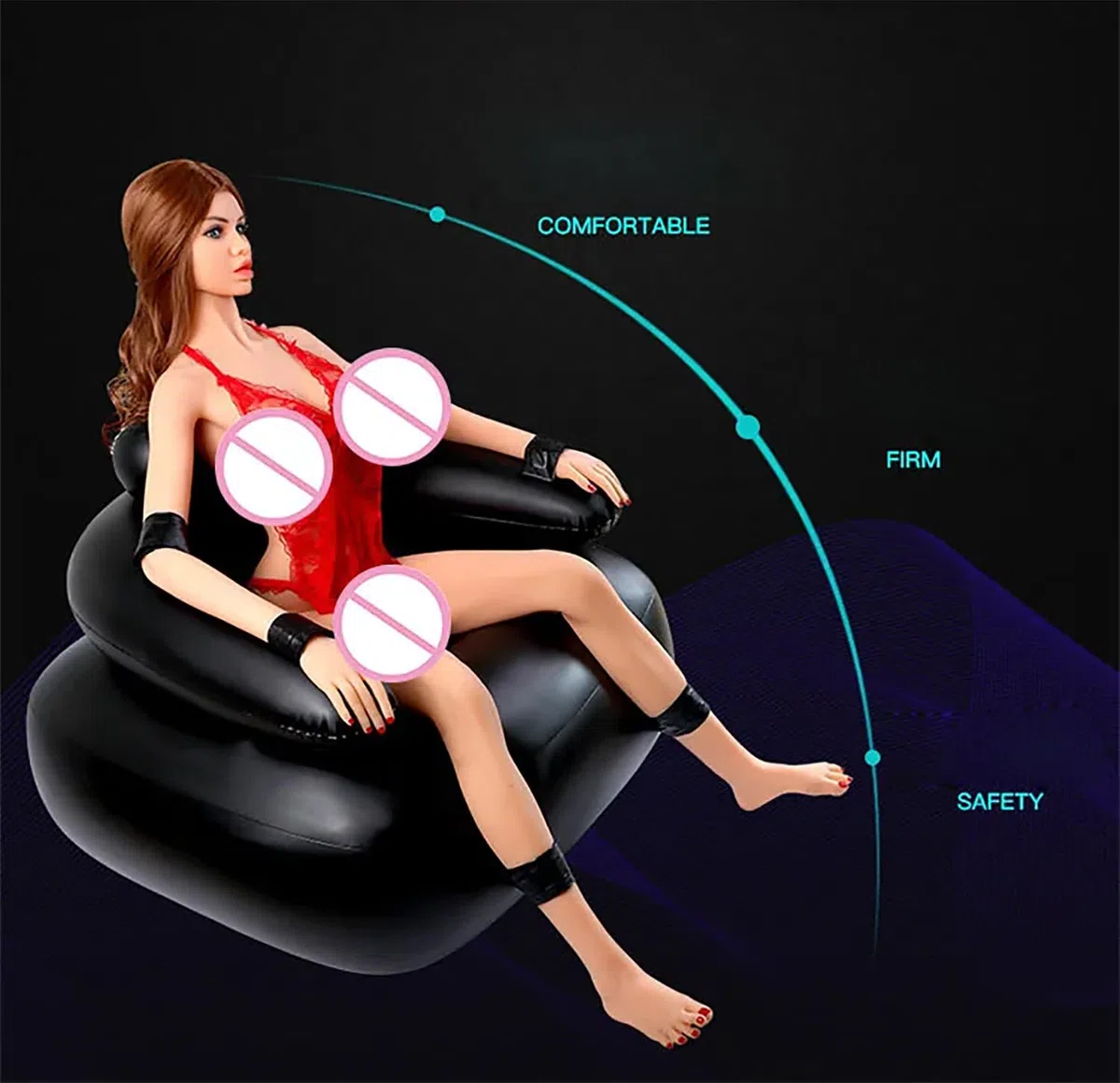 Canapé sexuel gonflable BDSM avec menottes de bondage et entraves pour les pieds