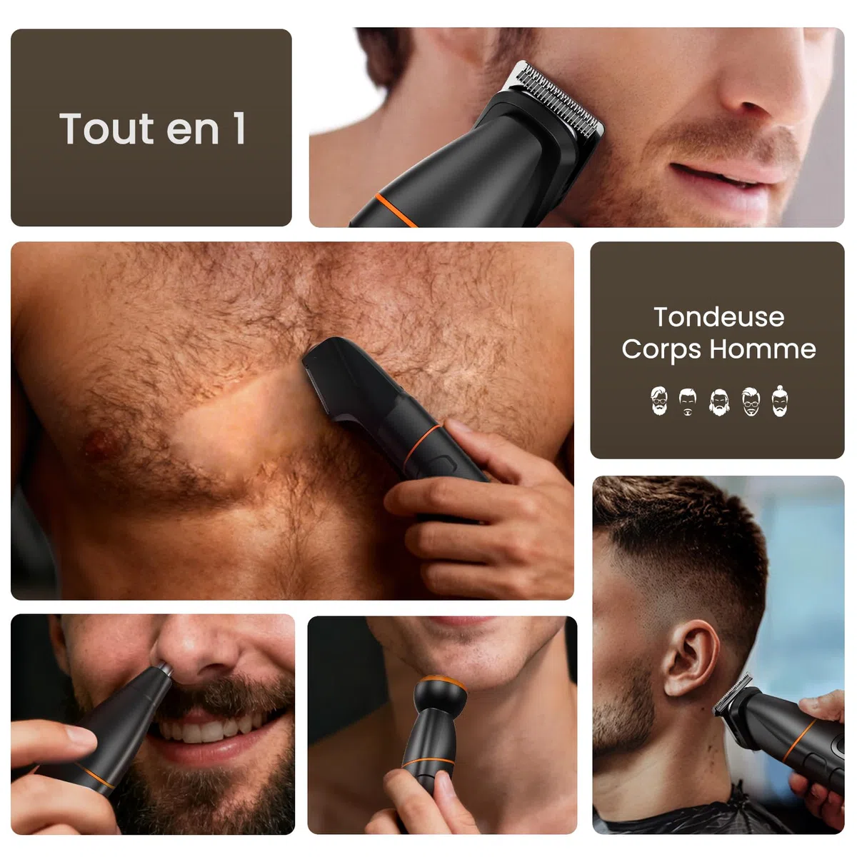 MAXGROOM Tondeuse Corps Homme, 5 en 1 Multifonction Rasoir Électriques Hommes, 7000RPM Tondeuse Partie Intime Professionnelle, 120 Mins d'Autonomie USB-C Rasoir Testicule Kit pour Nez, Jambes