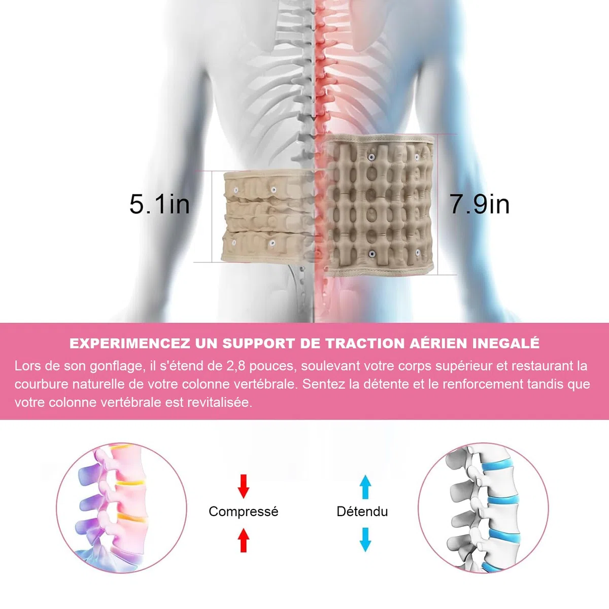 Ceinture de Décompression Lombaire pour Soulager Douleurs Lombaires & Soutenir Région Lombaire. Corset de Décompression pour Sciatique. Ceinture de Décompression Vertébrale pour Femmes et Hommes