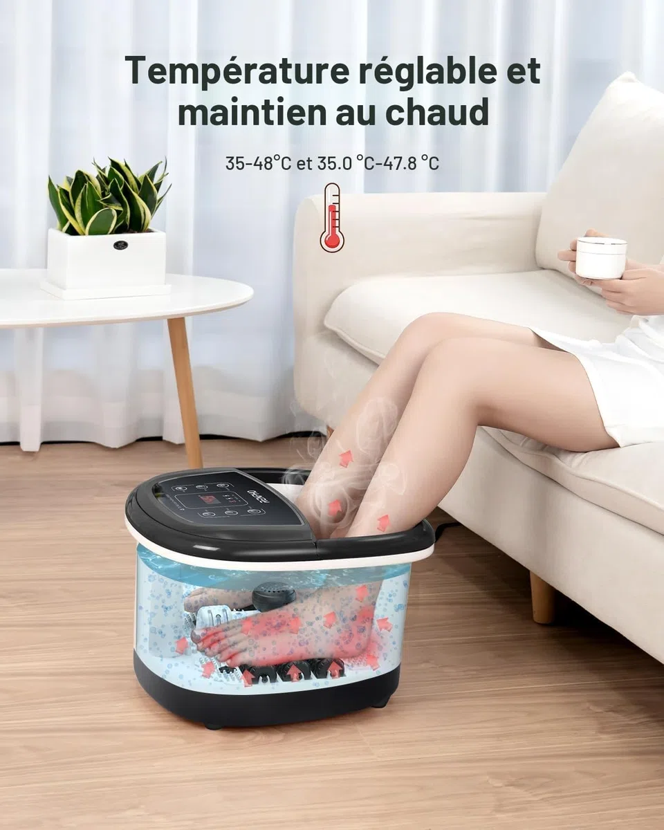 RENPHO Bain de Pieds Hydromasseur avec Chauffage Rapide, Massage Automatique, Jets de Bulles Puissants, Rouleaux Shiatsu
