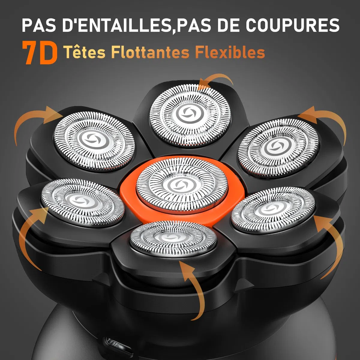 MAXGROOM Rasoir Tête Chauve Homme Électrique Crâne Têtes Flottantes 7D Étanche IPX6 Nettoyage Magnétique 2 Vitesses Noir