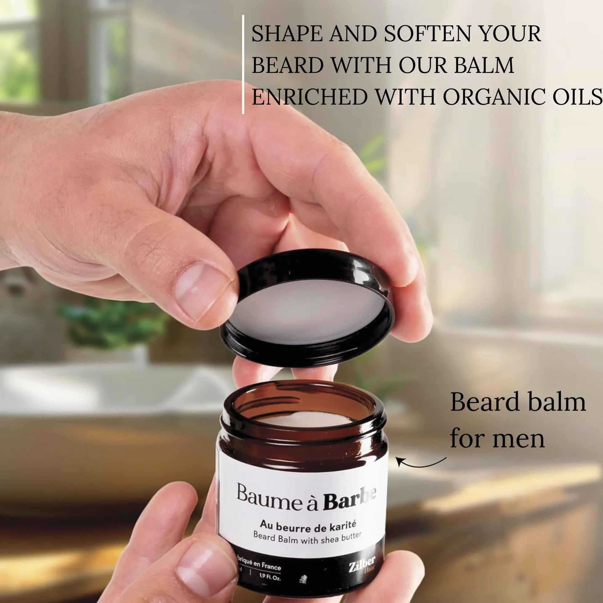 Kit de Soins pour Barbe Homme ZilberHaar Brosse à Barbe Regular Baume Crème Hydratante Poils de Sanglier Rigides